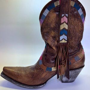 Old Gringo Yippie Ki Yay Fringed Embroidered Western Boots sz 8.5M